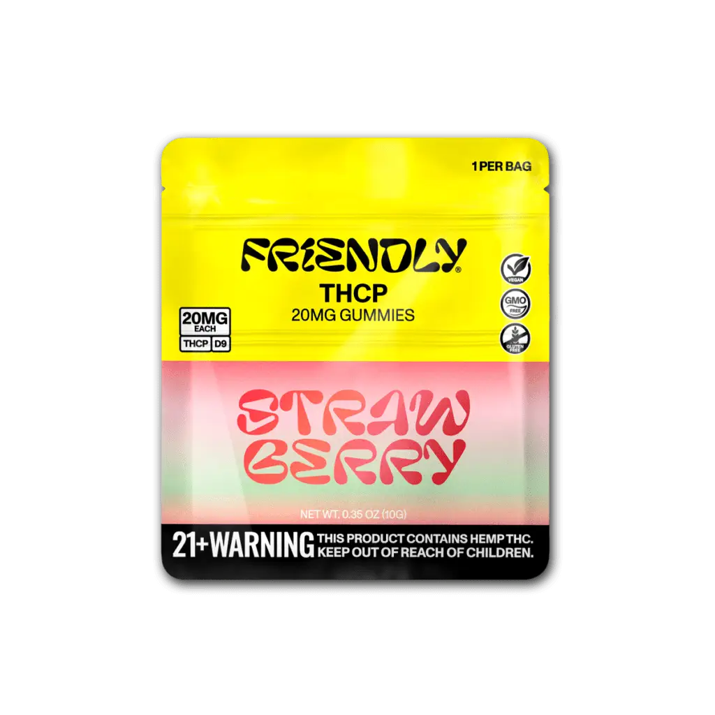 Image of Friendly Hemp's 20MG THCP Gummy in Strawberry.