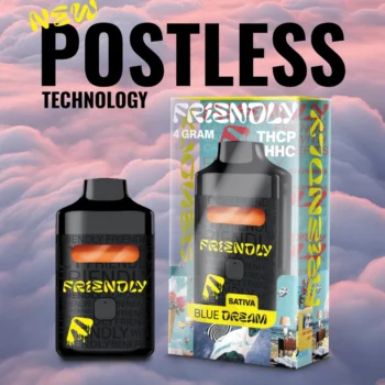Friendly Hemp's 4G THCP HHC Disposable Vape in Blue Dream in clouds