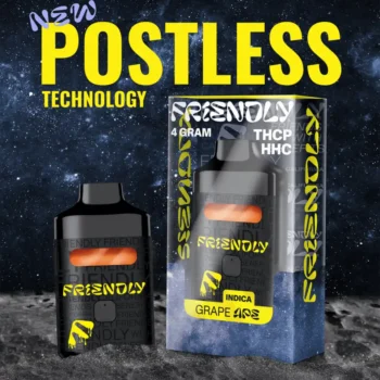Friendly Hemp's 4G THCP HHC Disposable Vape in Grape Ape on the moon in space