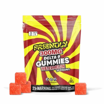 Image of Friendly Hemp's Delta 9 300MG Gummy 30 count bag in Watermelon