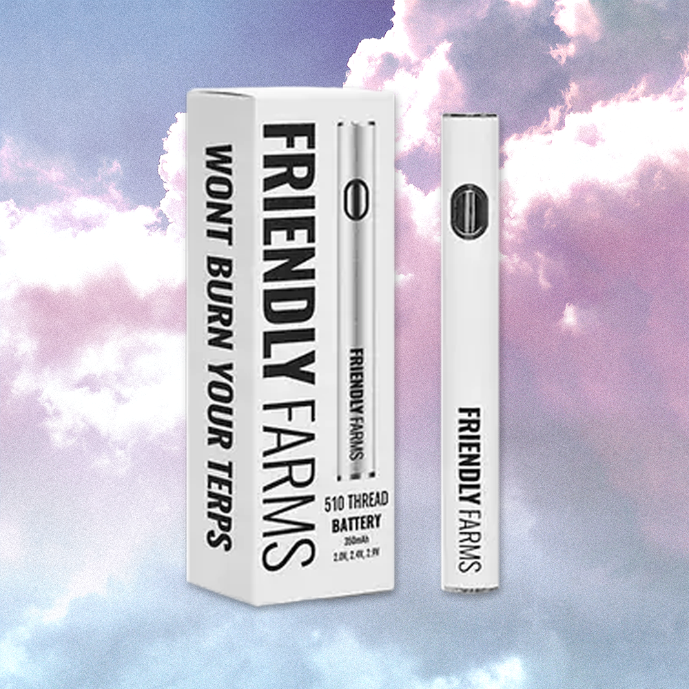 Friendly Hemp's best-selling batteries on a pink cloud background.
